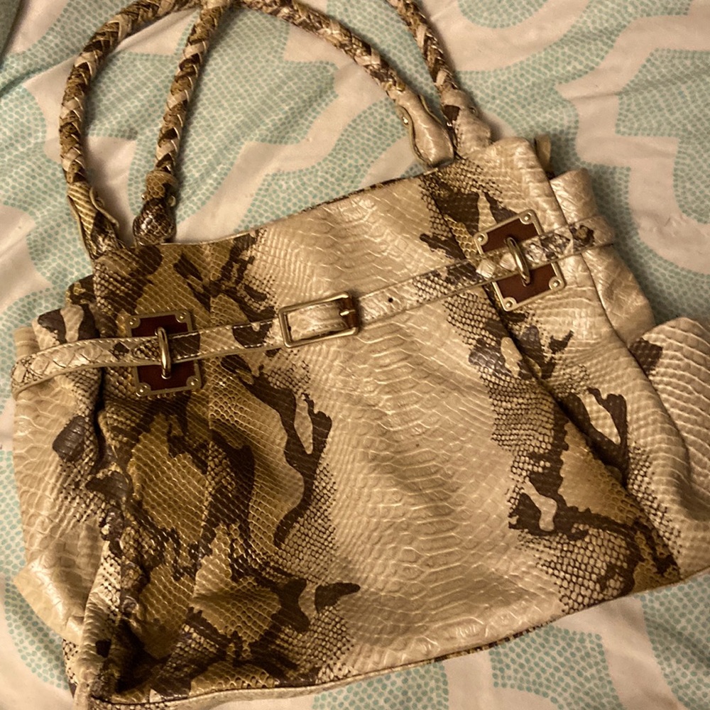 Elliot Lucca Large Purse. Brown/Tan Snakeskin. 17x12